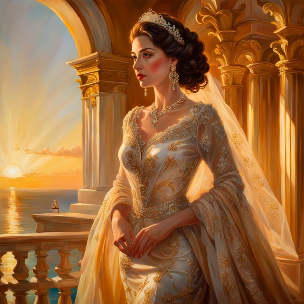 Baroque Portrait of Woman Overlooking Spanish Island