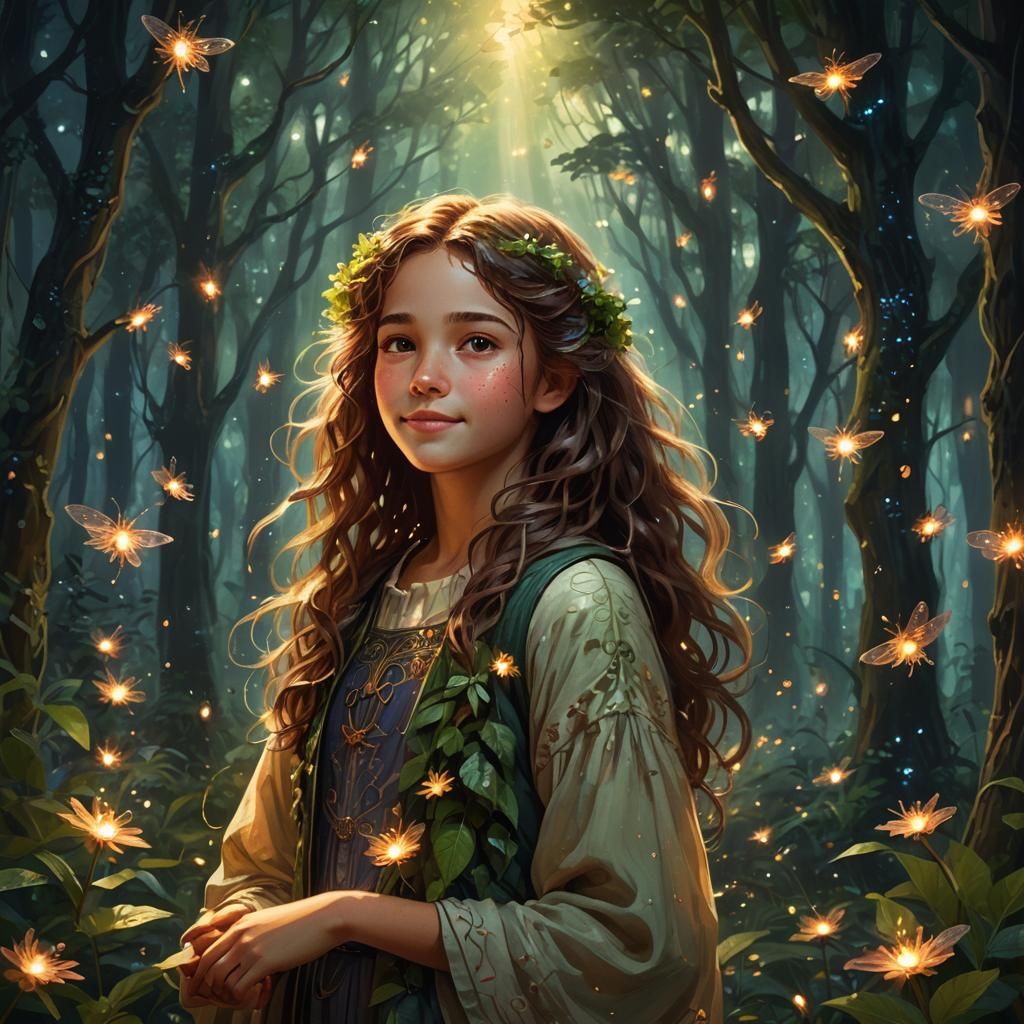 Girl in Enchanted Forest: Fantasy Concept Art
