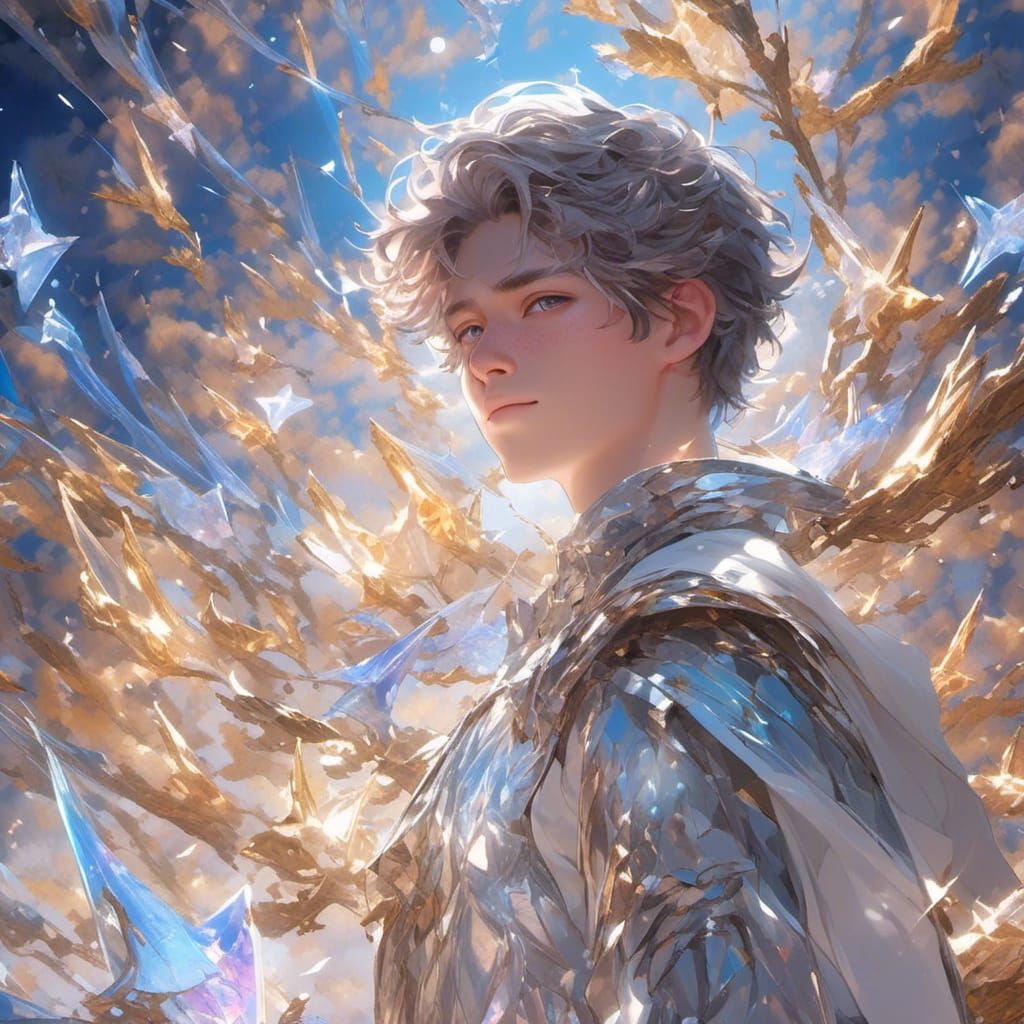 Smiling Boy with Celestial Stars in Anime Style