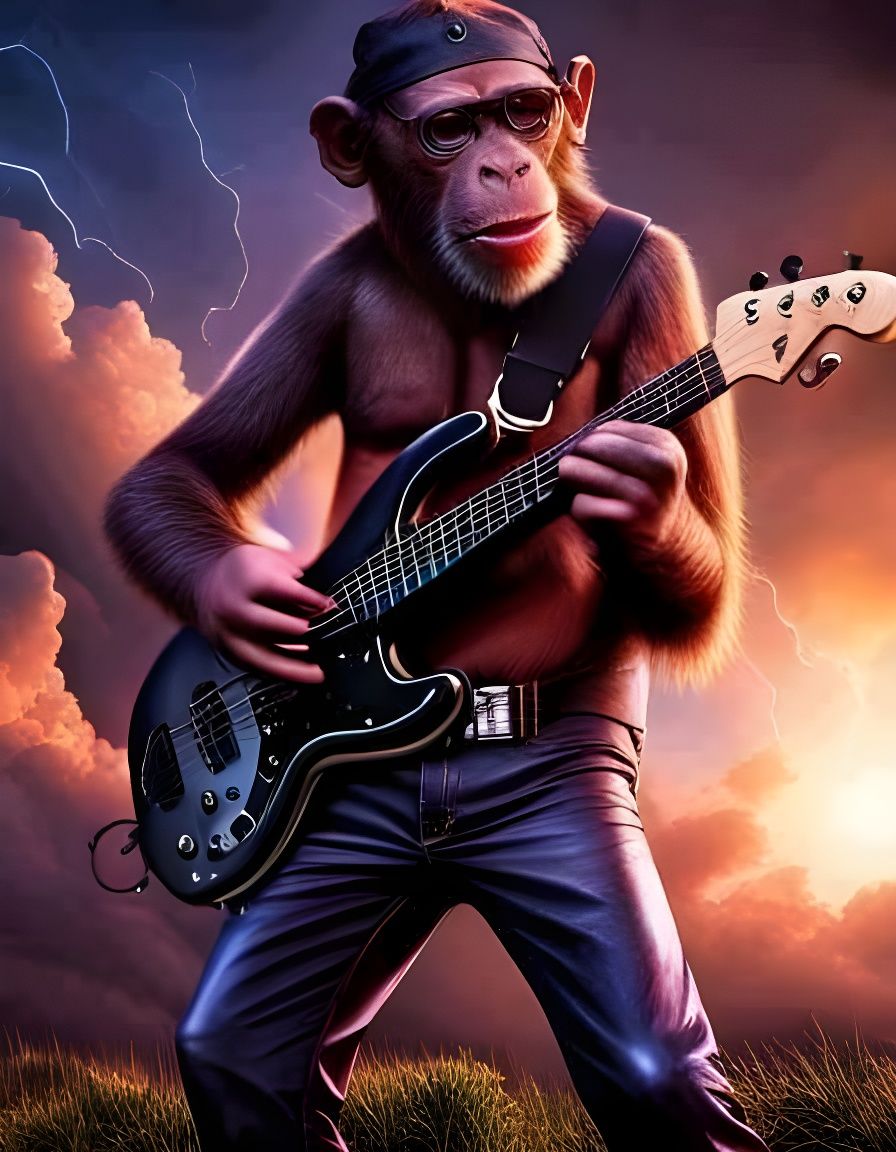 Chimpanzee on Bass  by @Angel