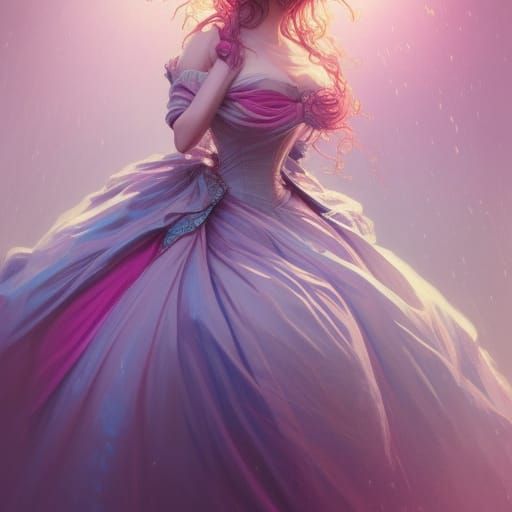 pink and blue royal Victorian ball gown head and shoulders p...