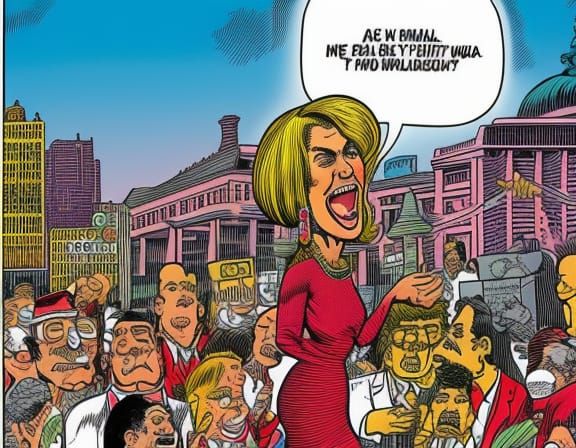 Andrea Mitchell having an angry fit, cartoon by R. Crumb, co...