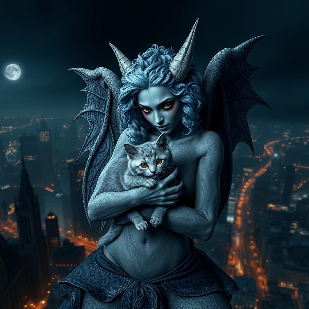 A stunning Gothic fantasy masterpiece by an artist channeling the style of Anne Stokes. The artwork features a mesmerizing female gargoyle w...