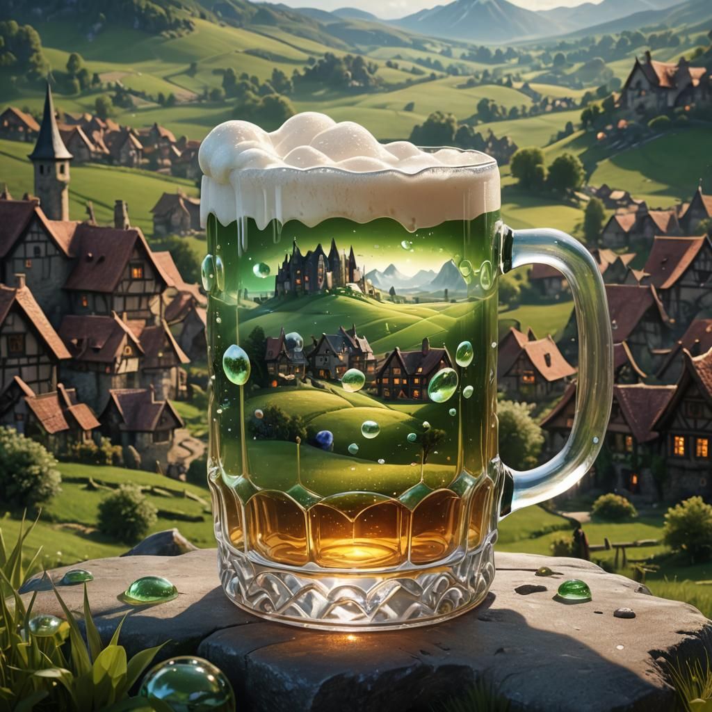 Crystal Beer Mug Reveals Rural Village Landscape