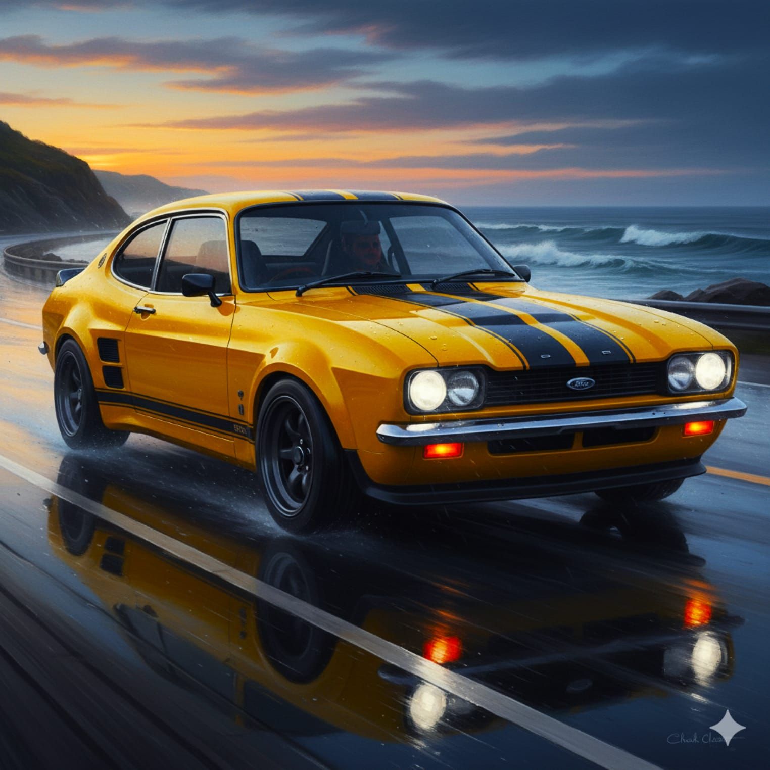 1974 Ford Capri RS3100 Cosworth, Bright Yellow Fire with Mat...
