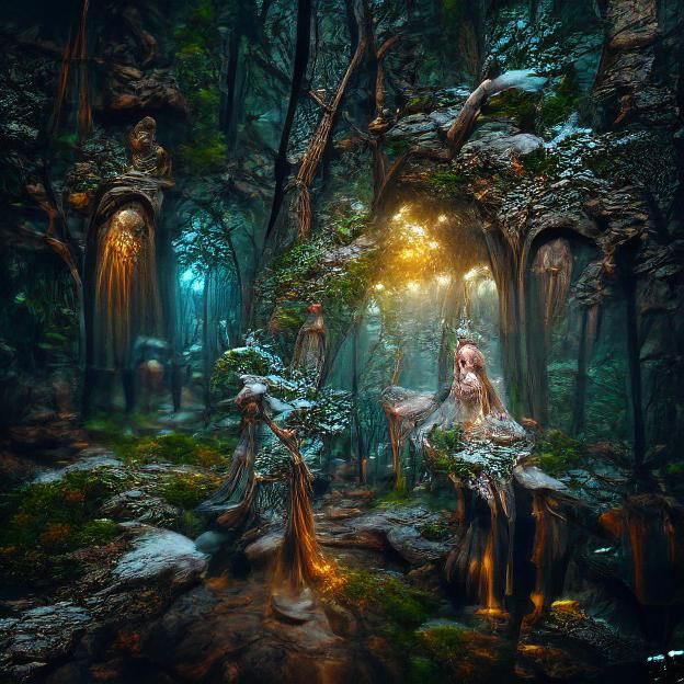 Mysterious beautiful fairy elven forest beautifully lit Ferdinand