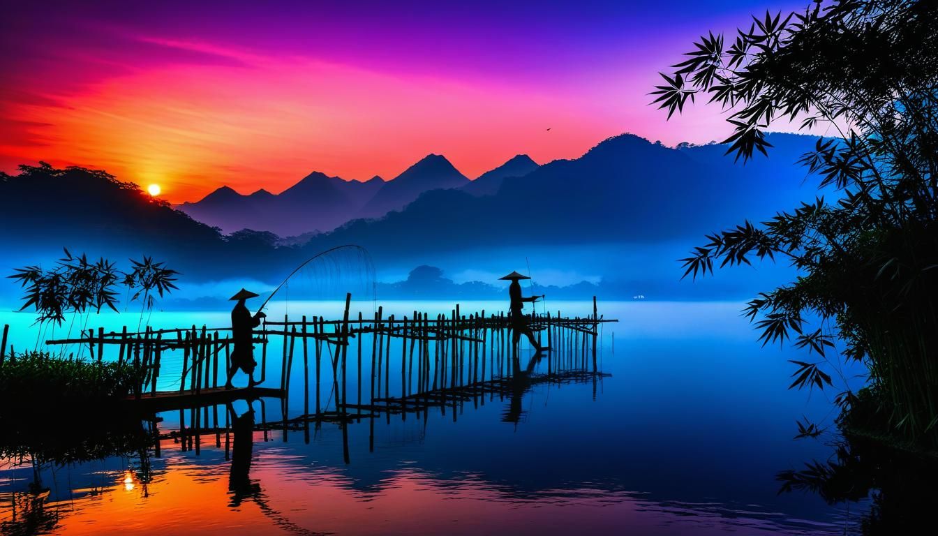 Sunset Silhouette Fisherman