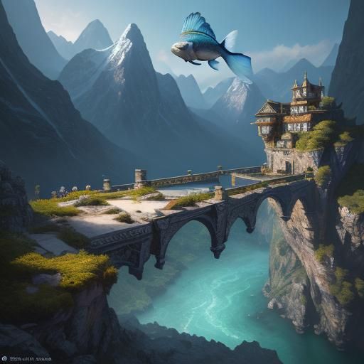A fish jumping out of a mountain str