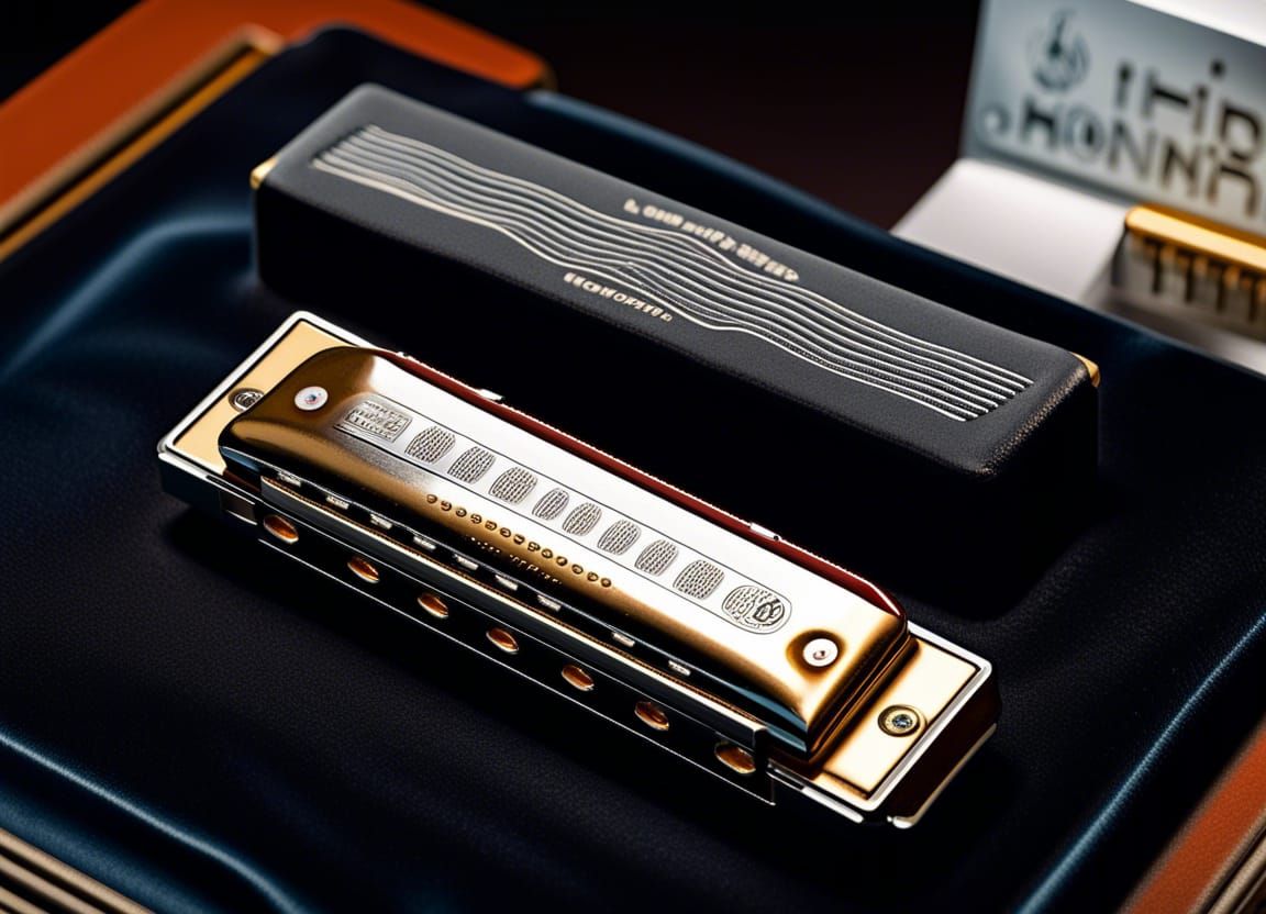 Hohner harmonica on a black velvet display AI Generated Artwork NightCafe Creator