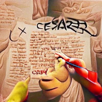 Julius Caesar writing the word Ceasar