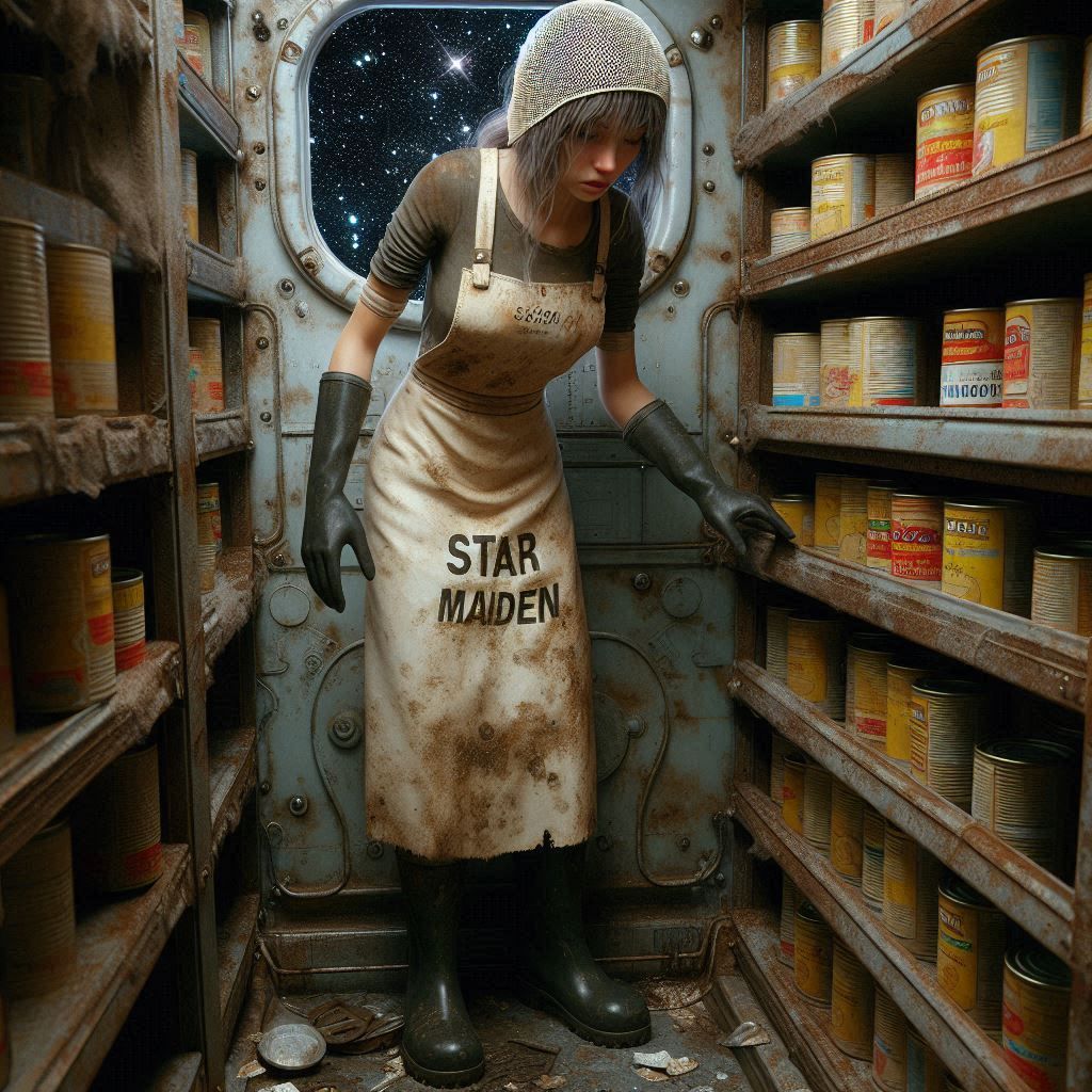 Ship's cook checking the storage for canned food (2)