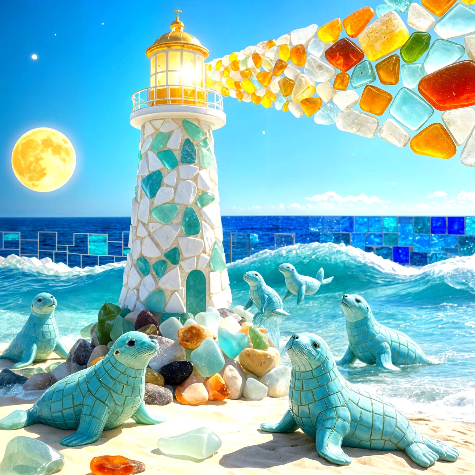 Sculpture of a lighthouse on the beach   by @Pickled Jim