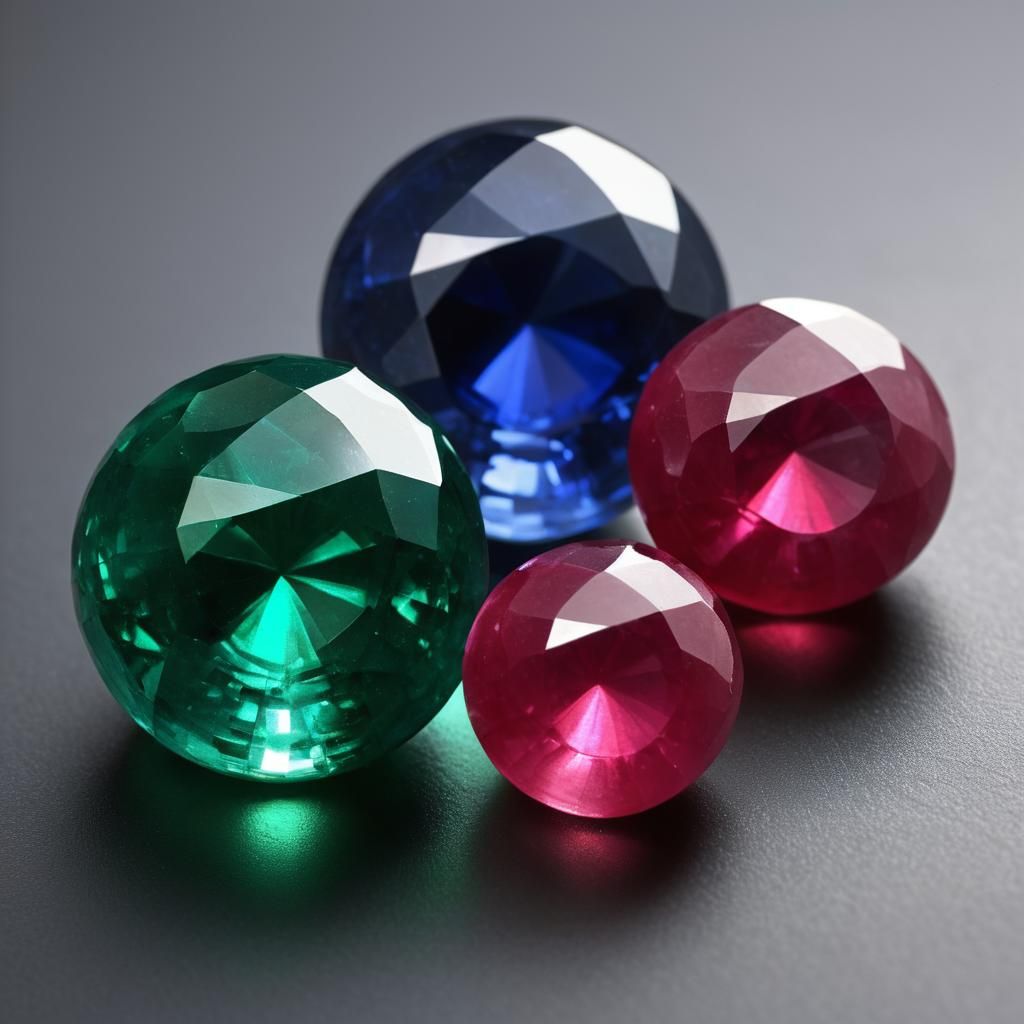 Beautiful orbs of gems, sapphire, ruby and emerald 