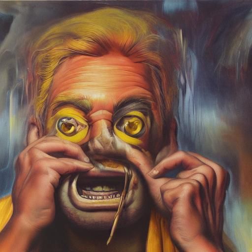 A poorly drawn cartoon portrait of a male, cartoony, surreal, over ...