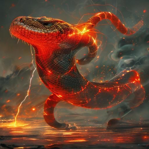 <lora:Godlike-Energy DSv8:1.0>Vicious snake, flowing electricity, bioluminescent, red glow