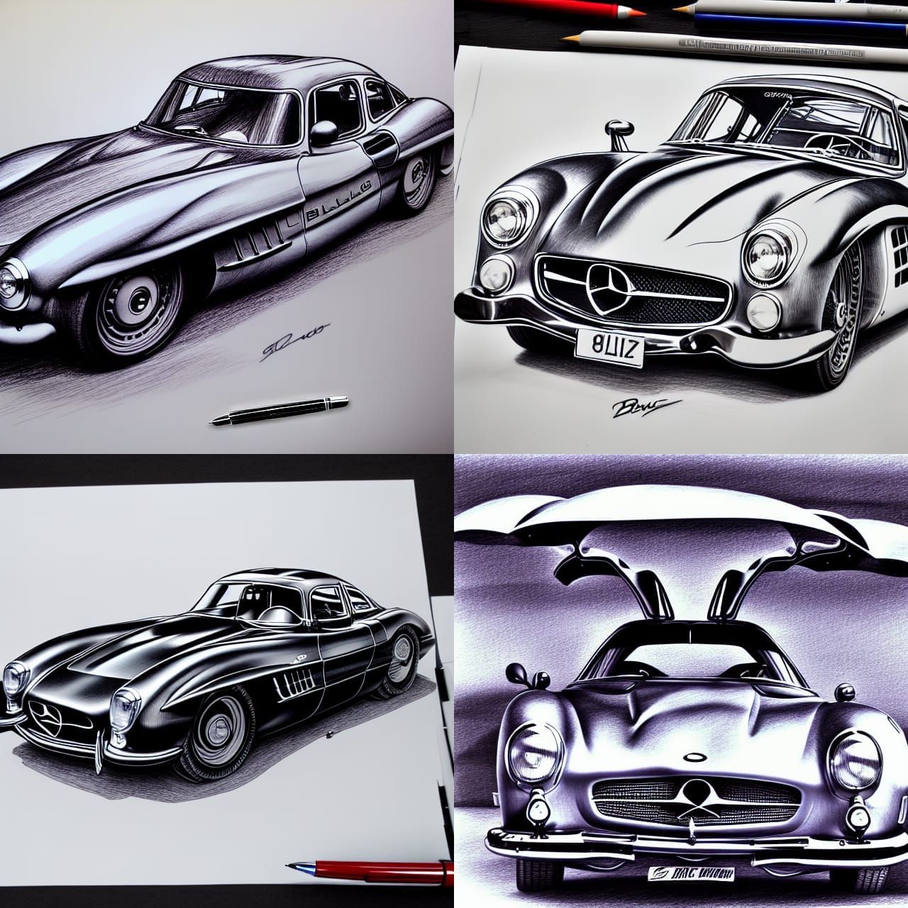 Gullwing car drew in ballpoint pen