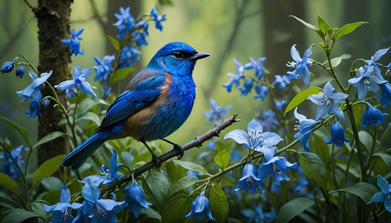 Bluebird Perching Amidst Lush Virginia Bluebells  by @The Leycer