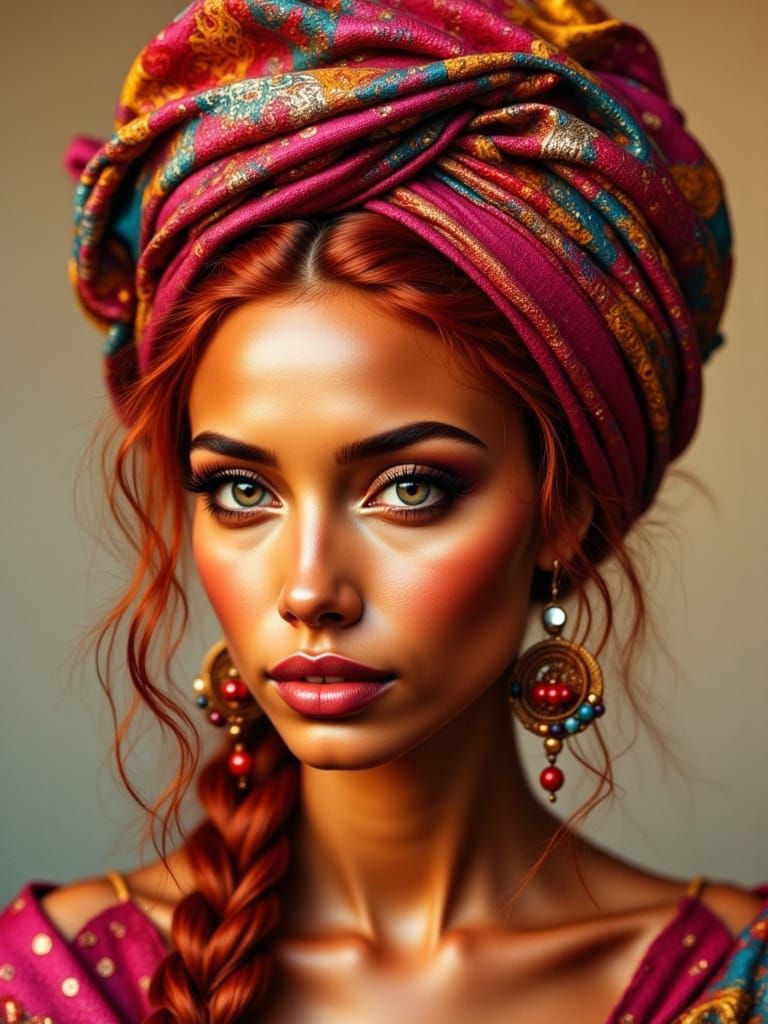 Elegant Woman Portrait in Warm, Vivid Colors