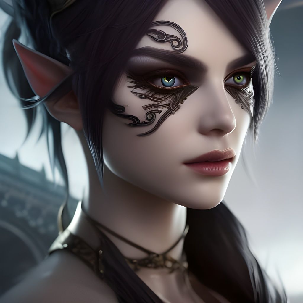Gothic elf pointed elf ears, beautiful head and shoulders po...