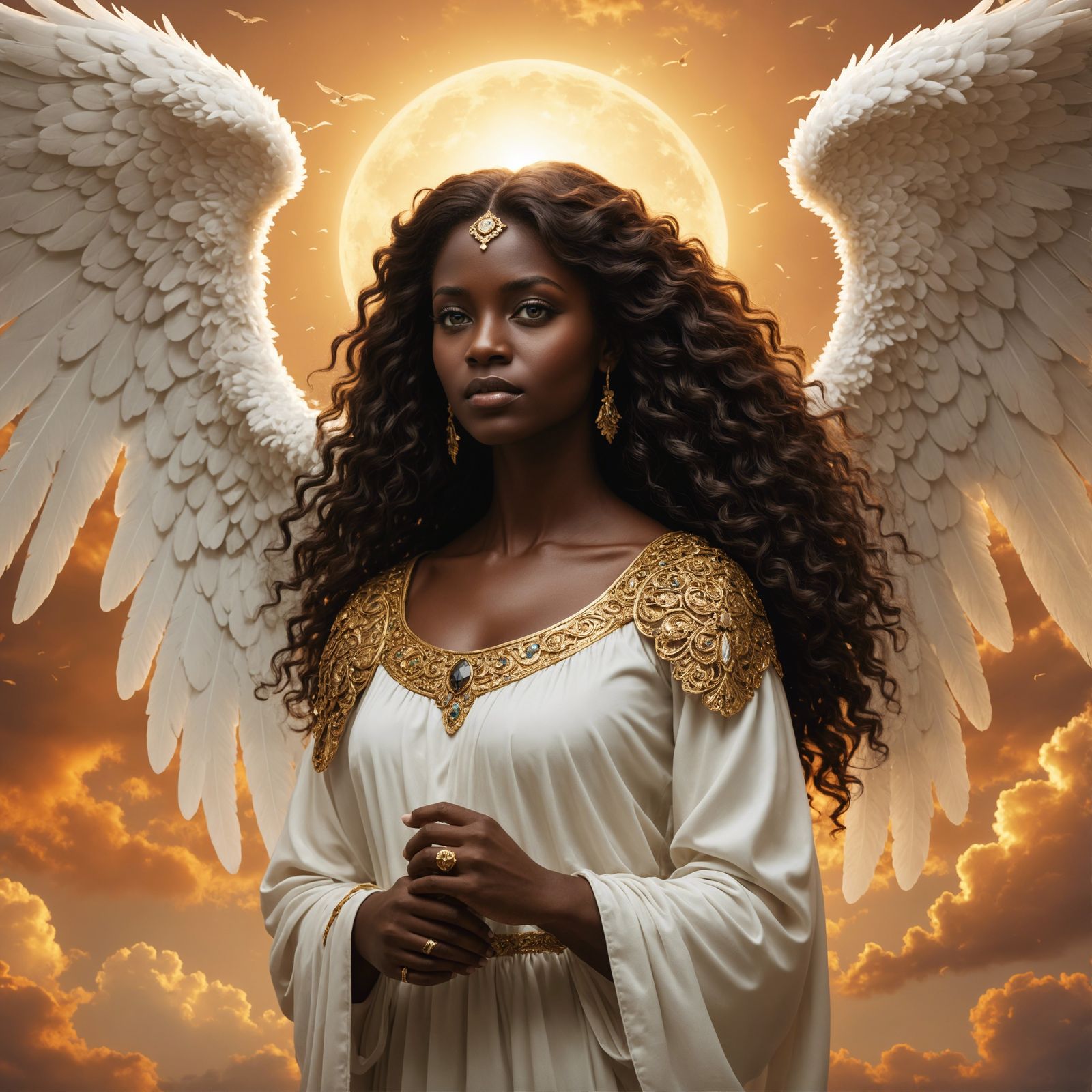 Beautiful, dark skinned Angel, in the sky.