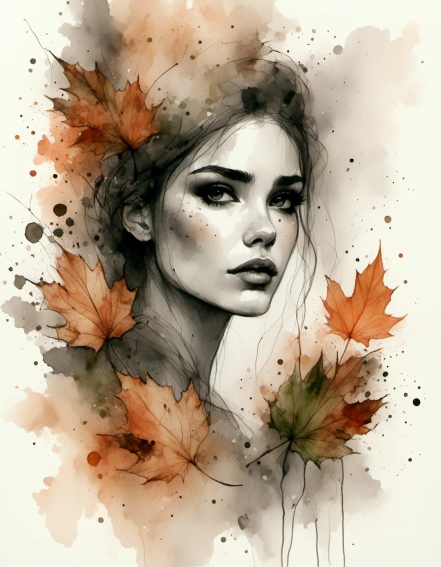 Autumn Woman Portrait in Hyperdetailed Charcoal Sketch