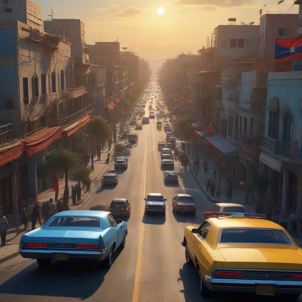 President's Motorcade Enters Gaza in Vibrant Morning Light