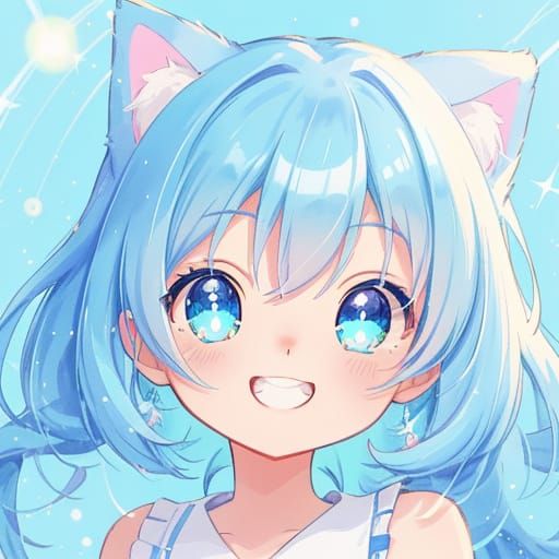 Anime Cat Girl Portrait with Sparkling Eyes
