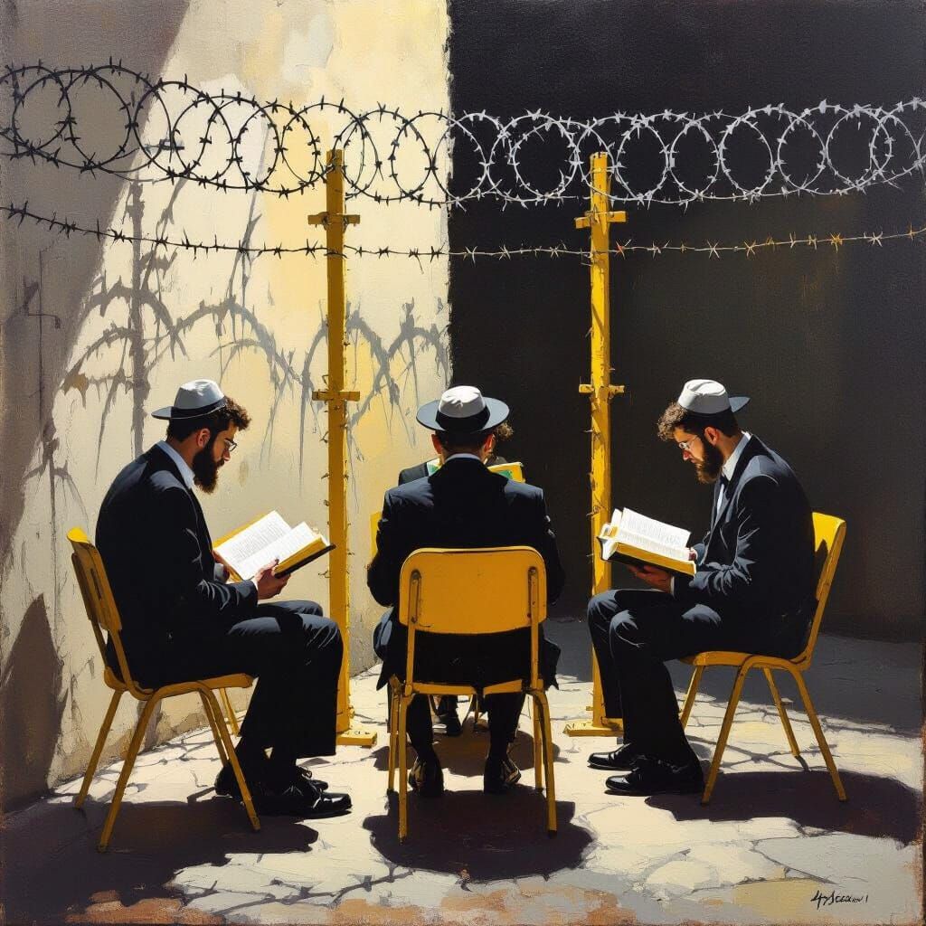 Rosh Yeshiva and Students Study Amidst Barbed Wire