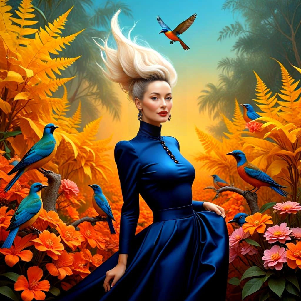 Elegant Woman in a Surrealistic Scene