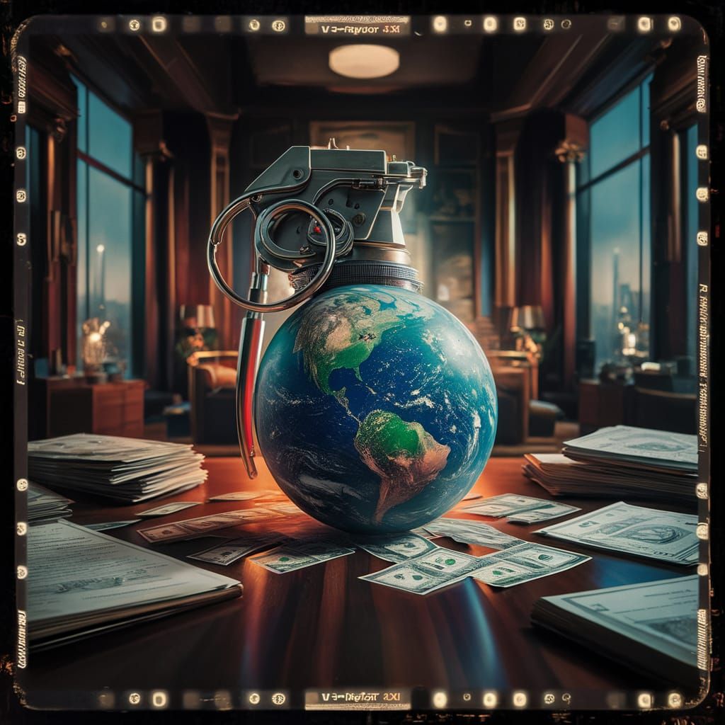 Planet Earth reconfigured as a frag grenade sitting in the m...