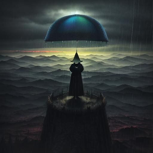 Surreal Clown and Prophet in Desolate Landscape