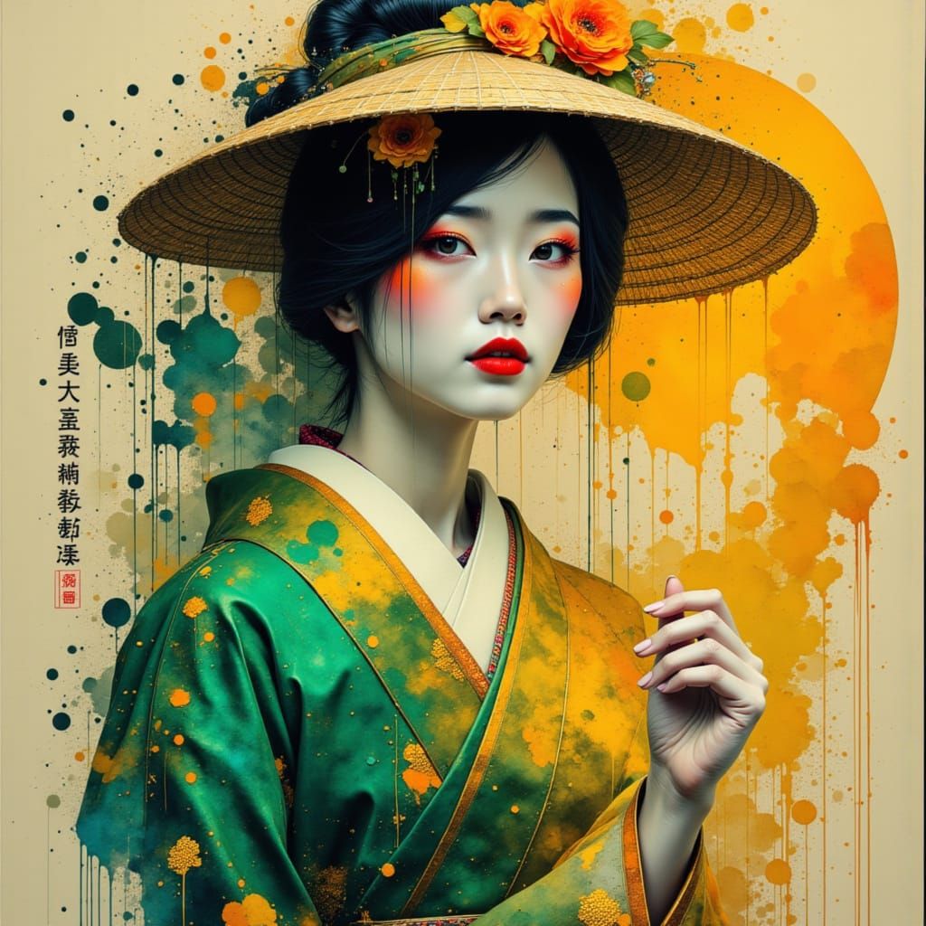 Geisha : ink splatter LORA art