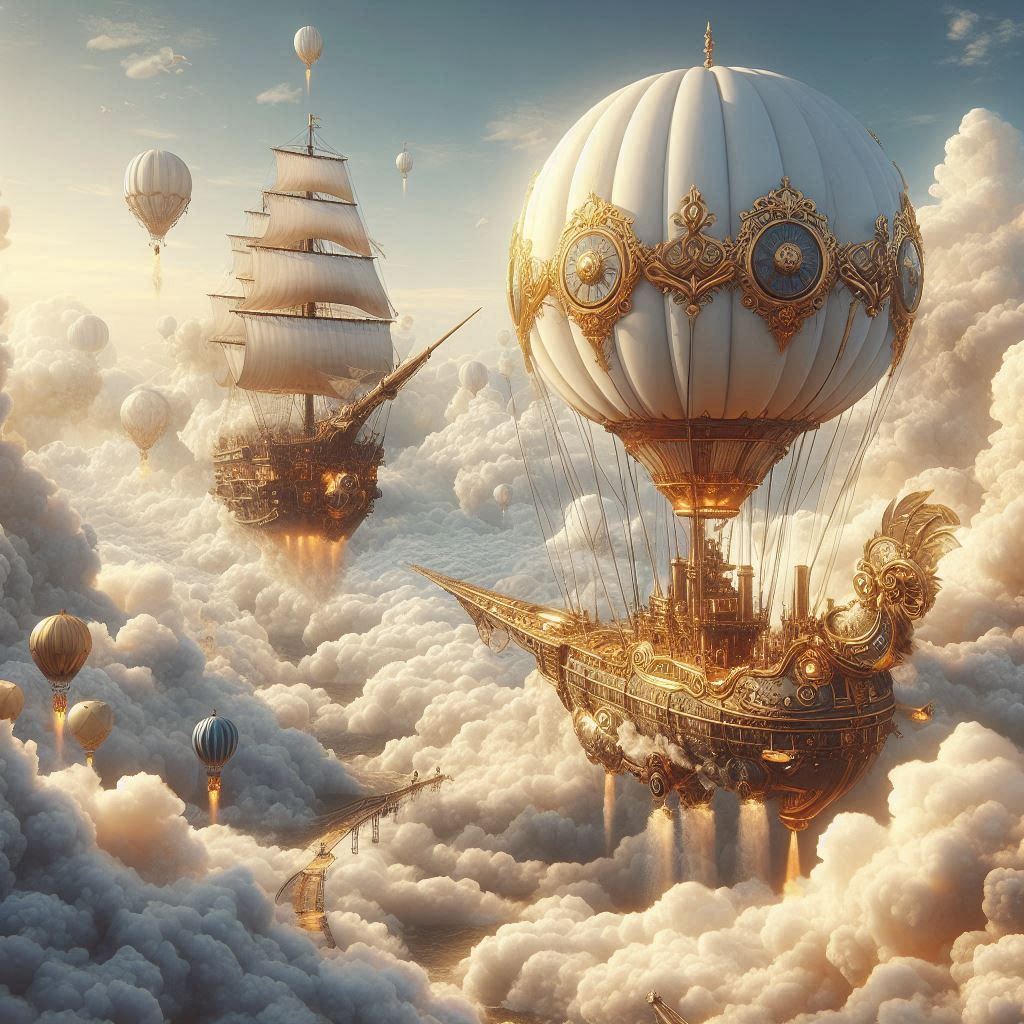 Clouds and Gold Hot Air Balloon
