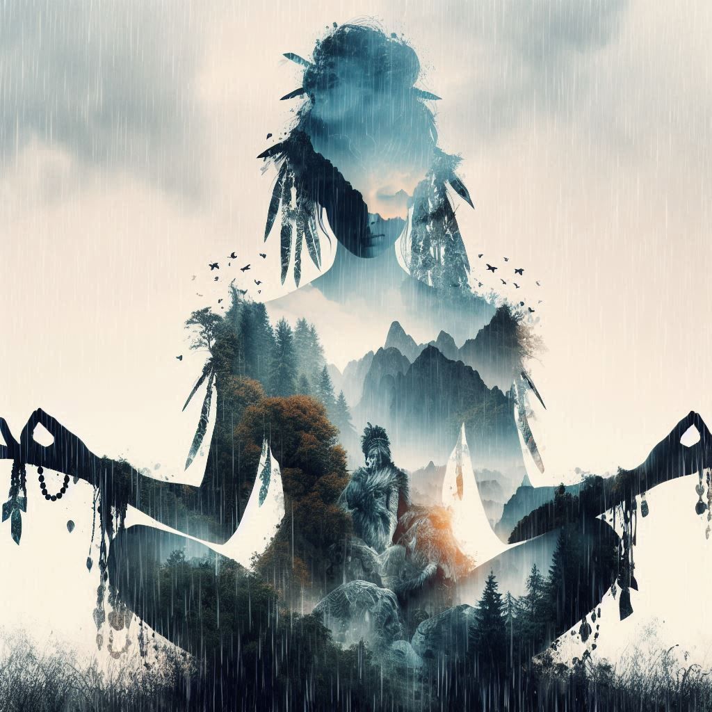 double exposure beautiful fantasy DALL-E 3 portrait landscape..