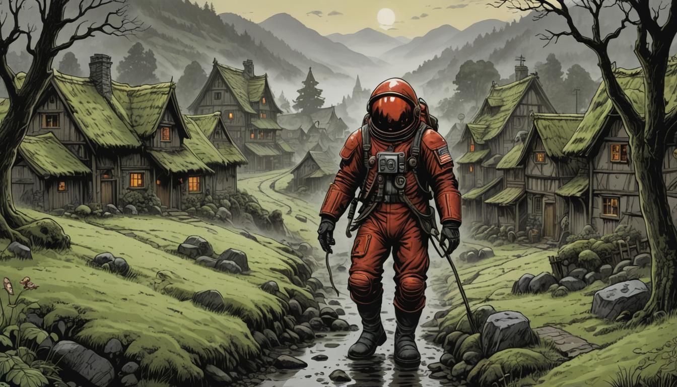 Vermilion Spaceman navigating Moss Hollow