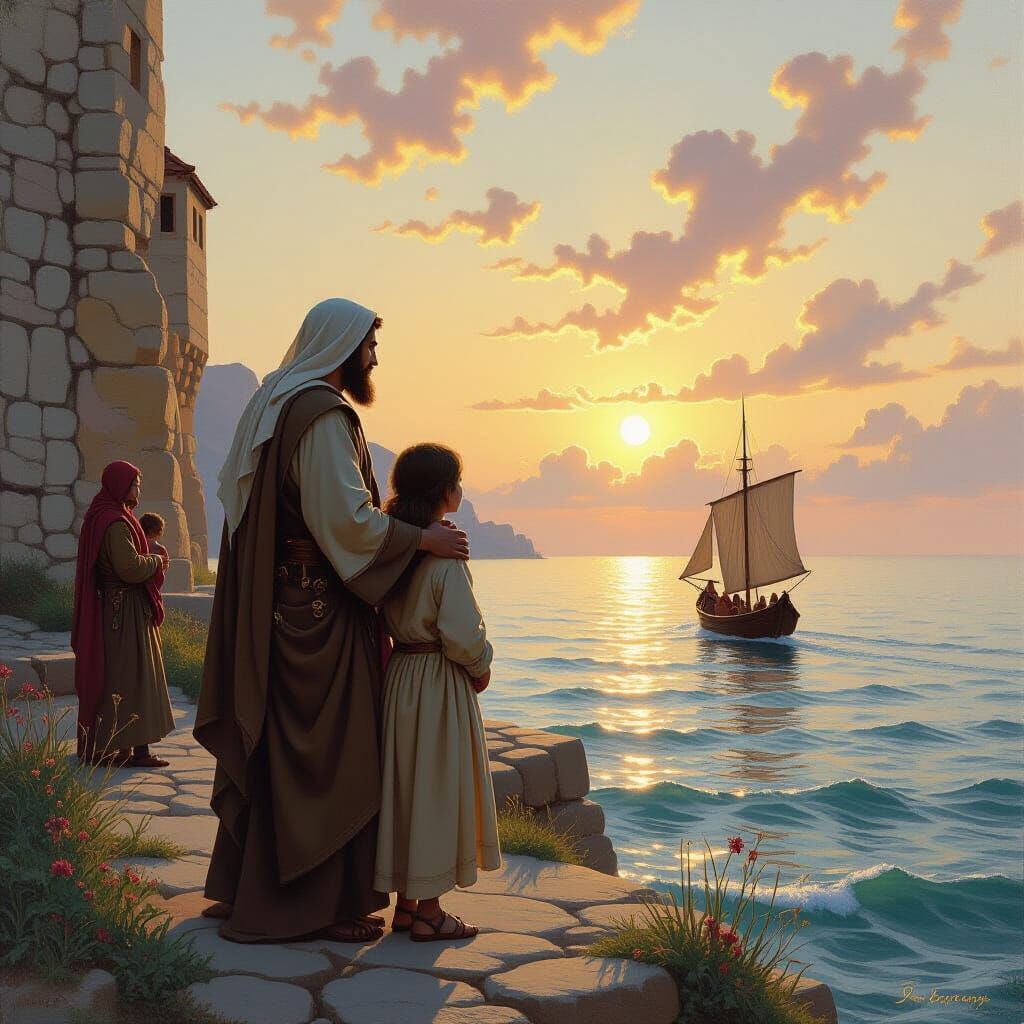 Biblical Scene of Divine Rescue in Oil Painting Style