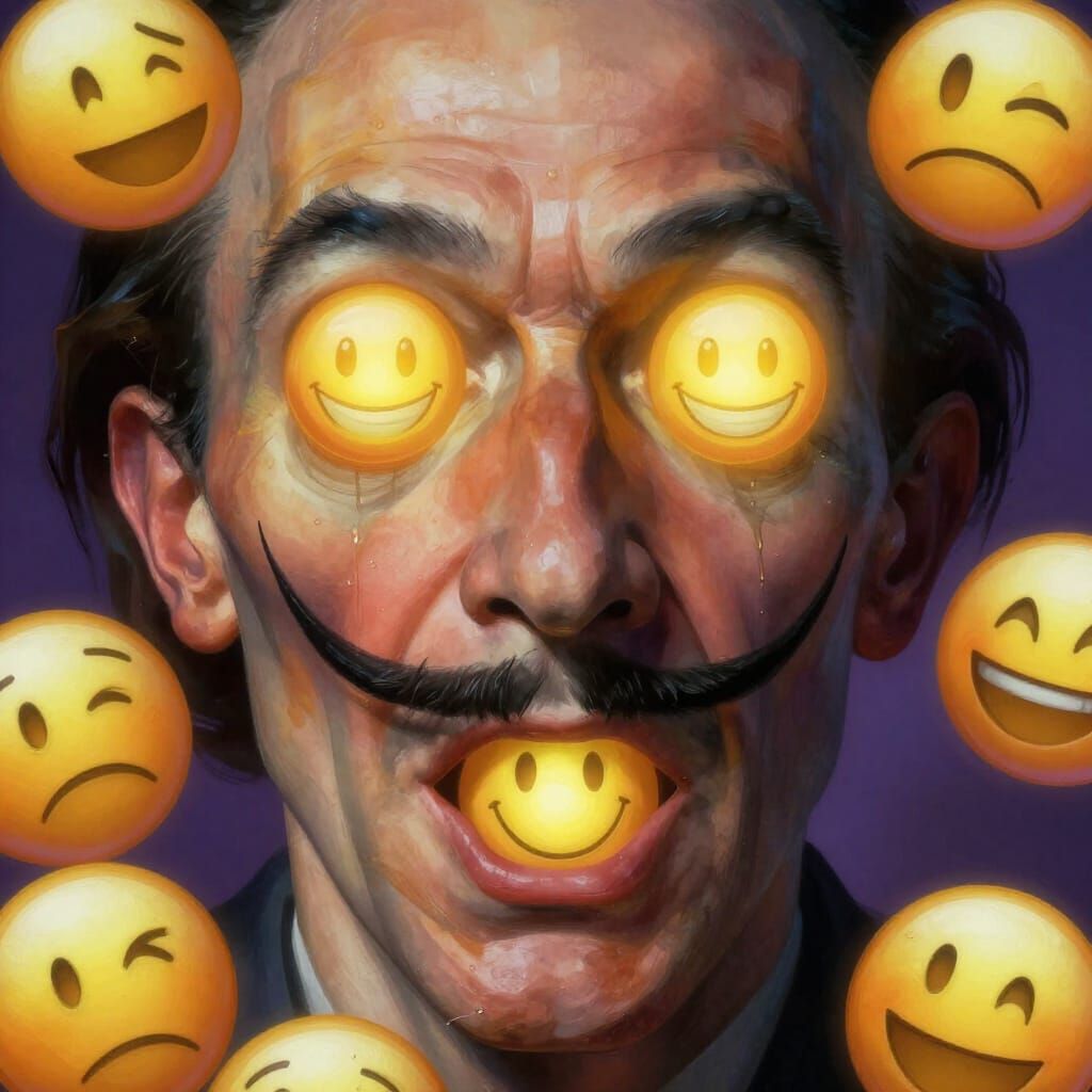Surreal Portrait of Eyes Filled with Emojis, Digital Paintin...