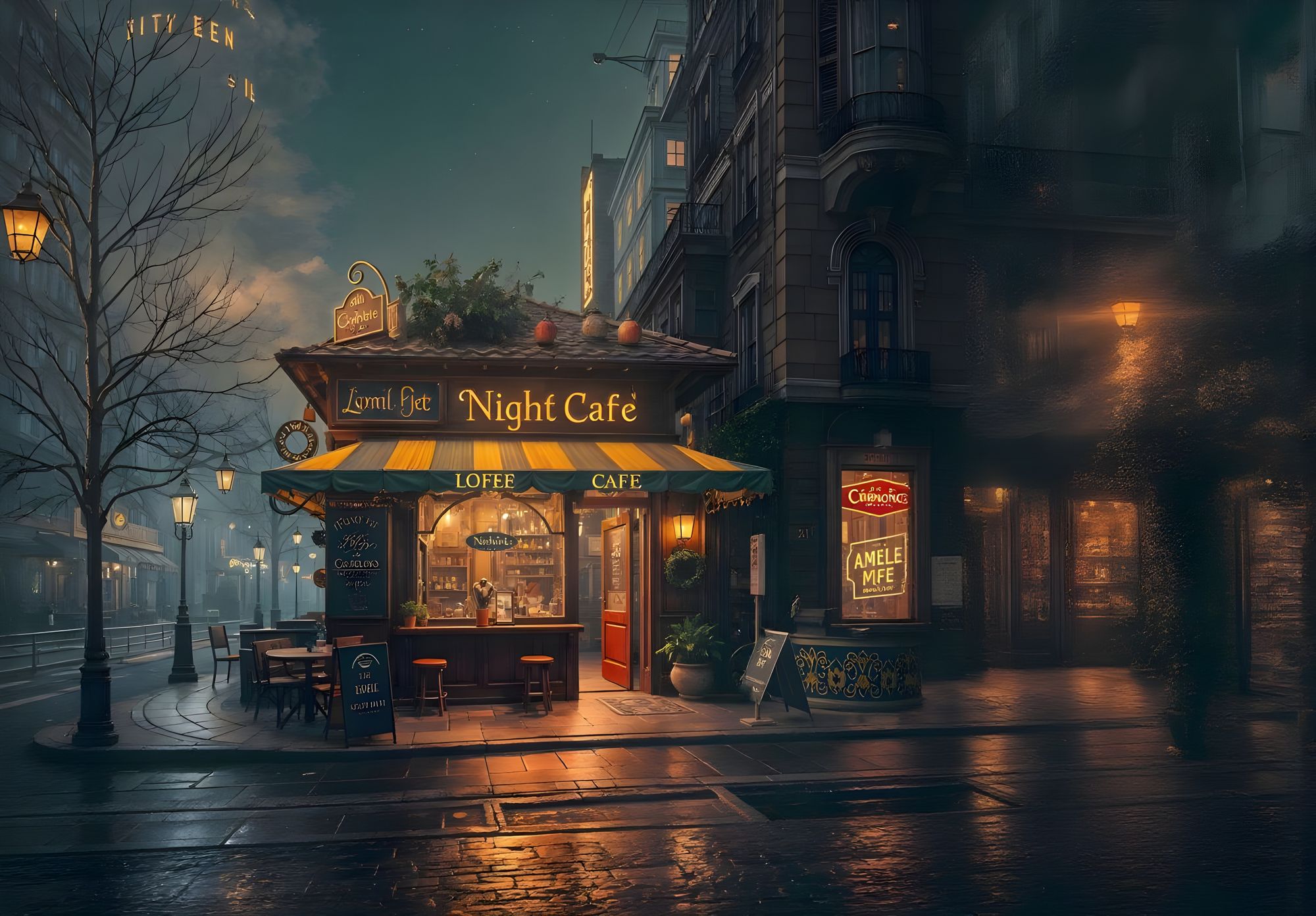 Cozy night caffee in the sity