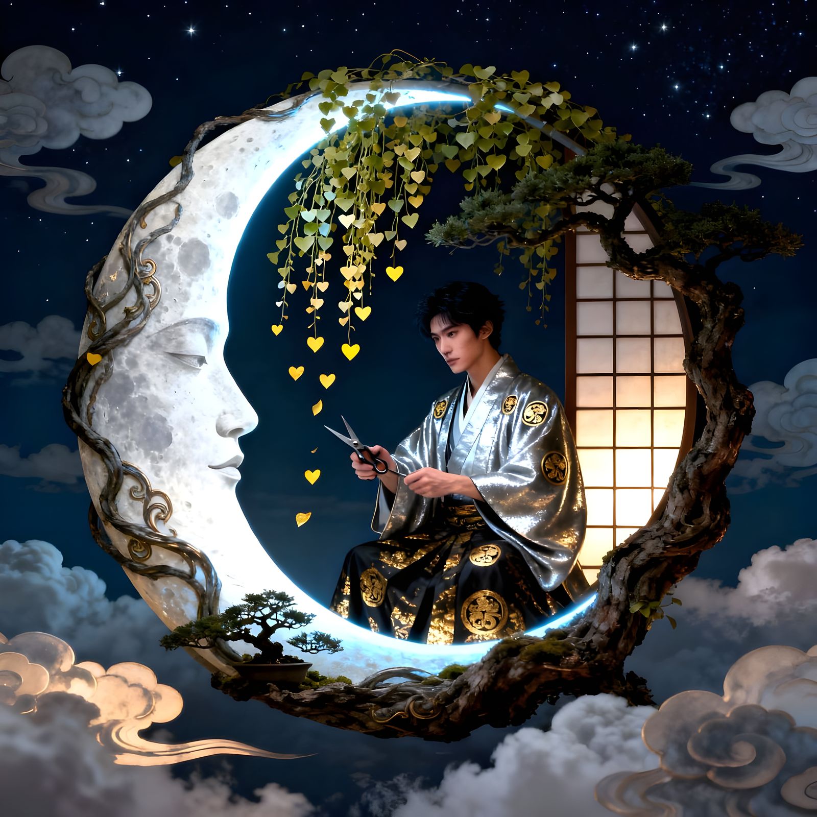 The Gardner on the Moon (Katsura Otoko-Moon myth from Japan)  by @yokaiguni