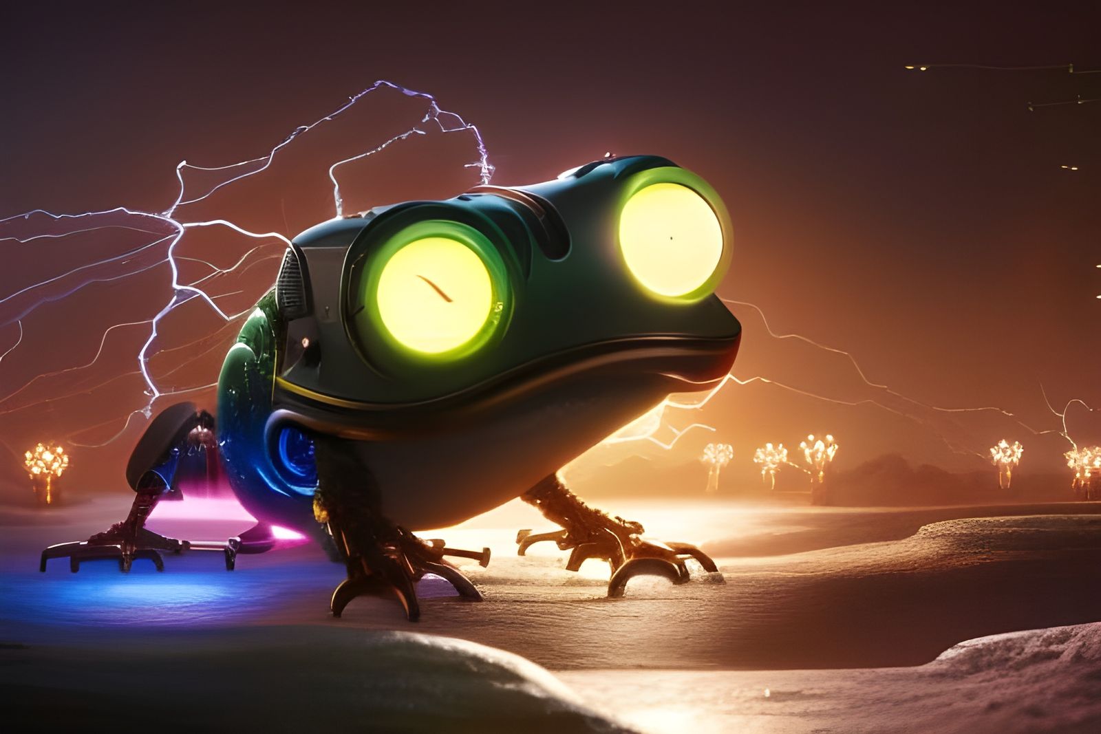 Cute Biomechanical clockwork lightning Cyborg Frog lightning with ...