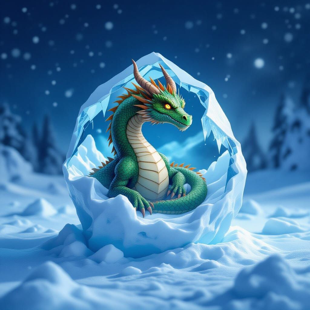 Dragon Trapped Inside an Ice Cube