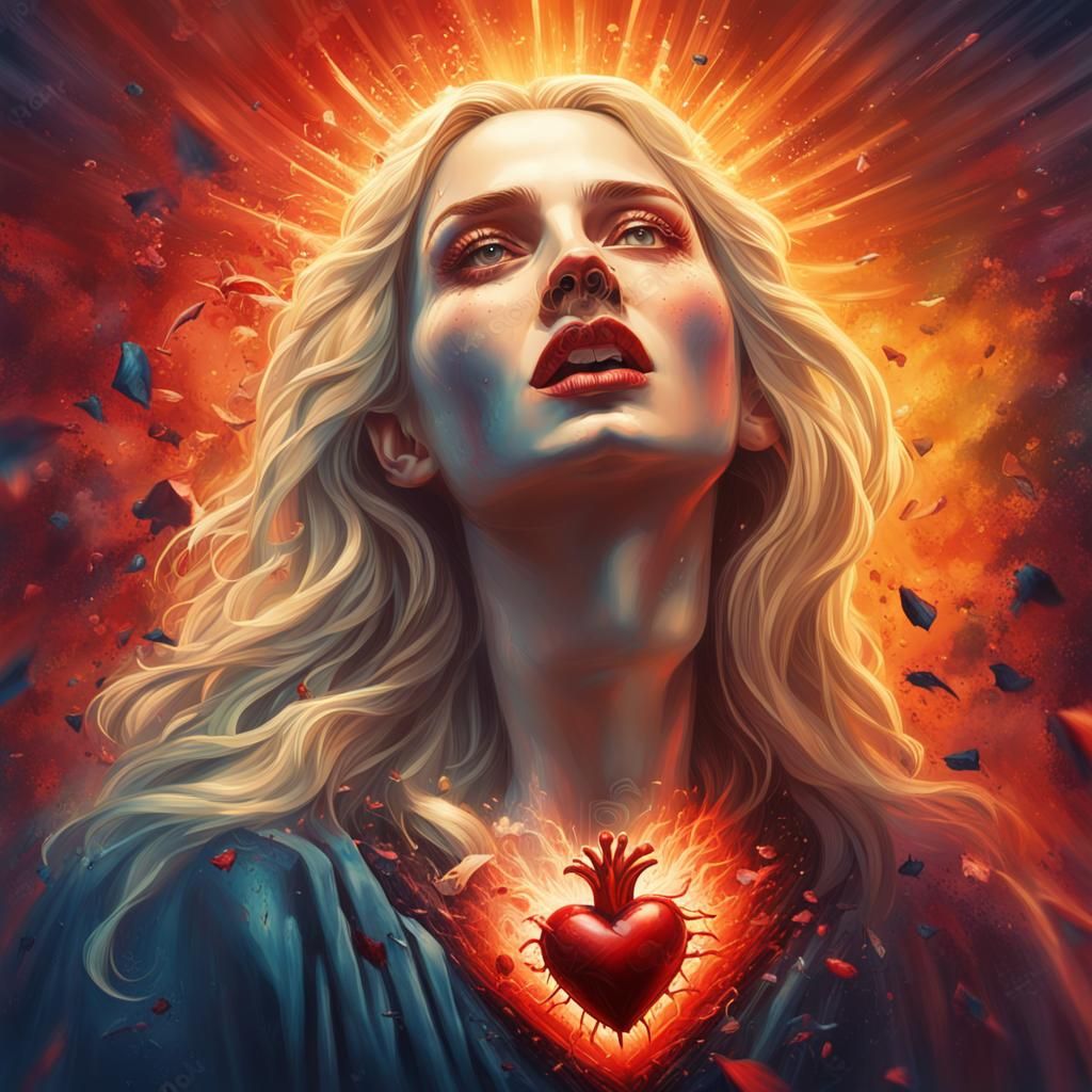 Sacred heart Jesus of beautiful blonde vampire woman