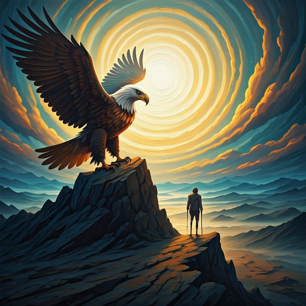 Eagle Yearning to Soar Amidst Swirling Vortex in Neo-Impress...