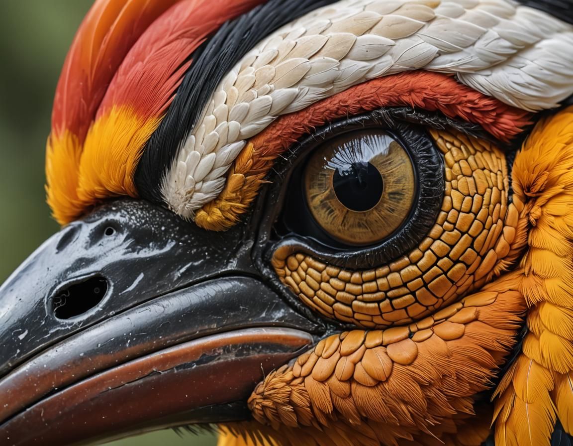 macro image of the eye of a hornbill bird,   by @Runway Lights 