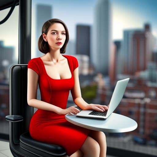 looking at A.I. art on my laptop of the perfect beautiful mo...