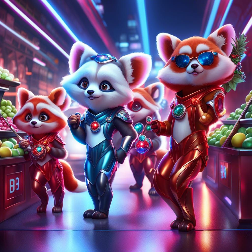 A Family of Red-Panda are Happy & Enjoying inside a Supermar...