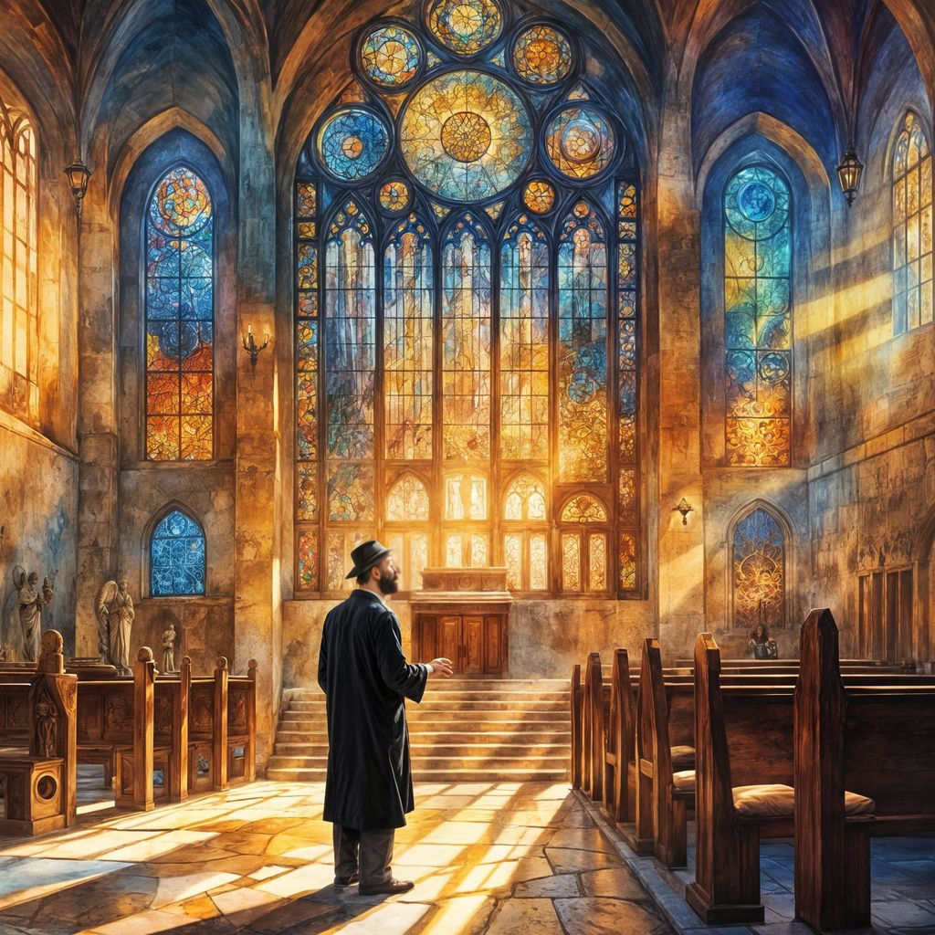 Rabbi in Synagogue, Stained Glass Style