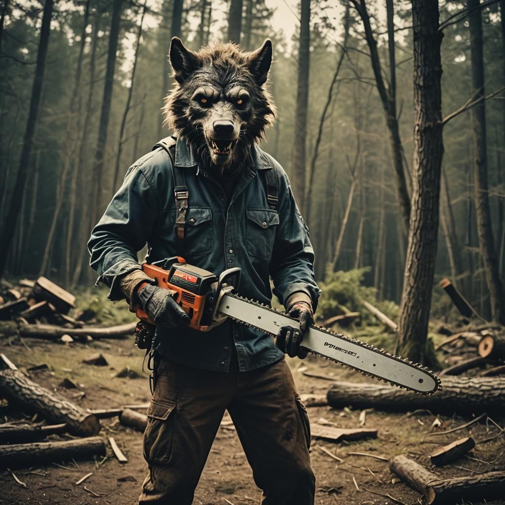 Werewolf, holding a chainsaw