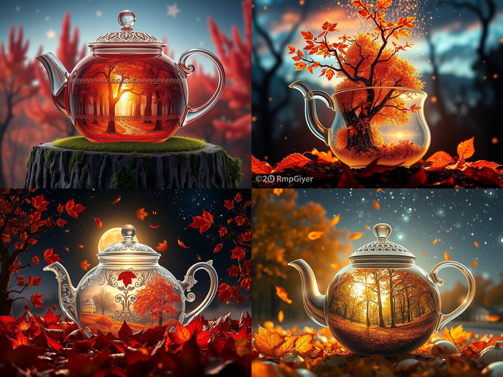 "Stunning and beautiful starlit autumn landscape pouring out of a delicate crystal teapot!!!" 
Josephine Wall :: Louise ...