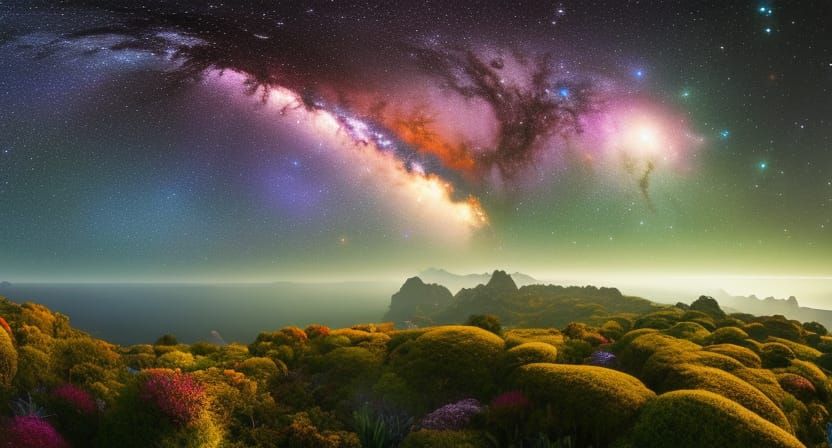 Seeing the Milky Way Galaxy over an Alien Garden - AI Generated Artwork ...